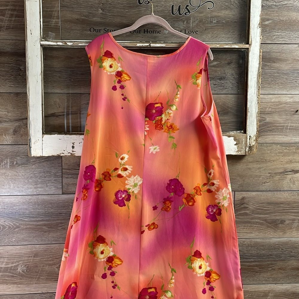 MAGGIE SWEET Womens Sleeveless Belted Maxi Dress 1X Tropical Floral Coral Pink - Picture 8 of 10